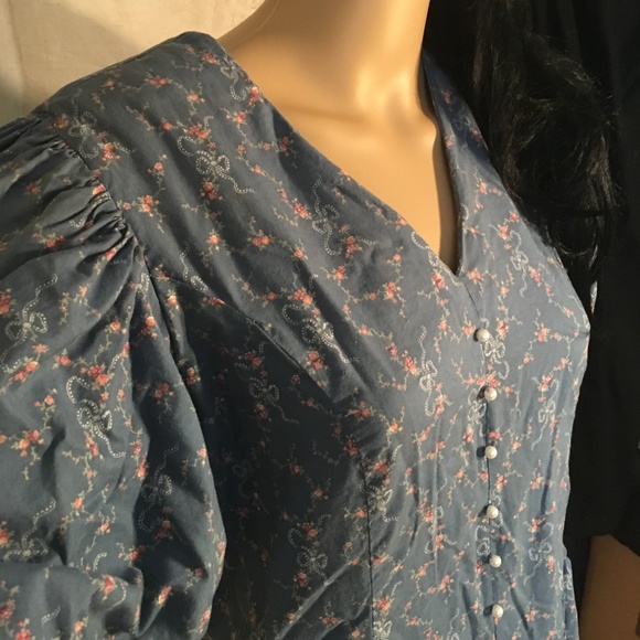 Vintage multicolor blue hand sewn dress size 12 - Picture 3 of 5